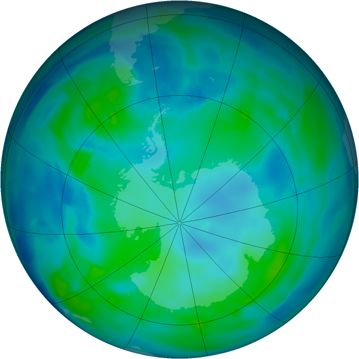 Antarctic ozone map for 30 April 2012